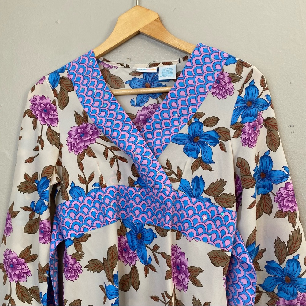 y2k Mary Kate & Ashley Vtg. Purple Mod Groovy Sequin Flare Sleeve Blouse Size XL - Picture 2 of 6